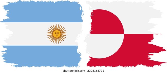 Greenland and Argentina grunge flags connection, vector