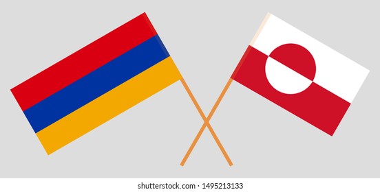 Greenland and Armenia. Crossed Greenlandic and Armenian flags