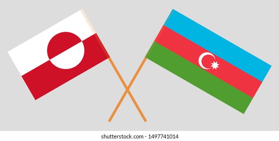 Greenland and Azerbaijan. Crossed Greenlandic and Azerbaijani flags