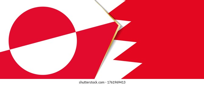 Greenland and Bahrain flags, two vector flags symbol of relationship or confrontation.
