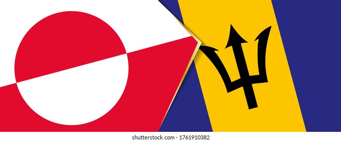 Greenland and Barbados flags, two vector flags symbol of relationship or confrontation.