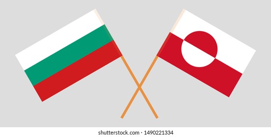 Greenland and Bulgaria. Crossed Greenlandic and Bulgarian flags