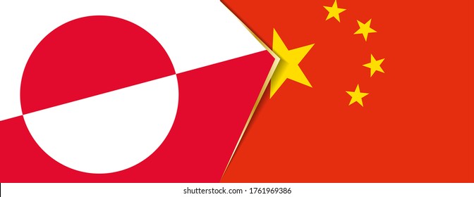 Greenland and China flags, two vector flags symbol of relationship or confrontation.