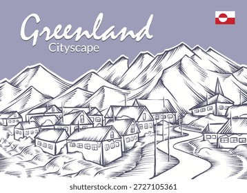 Grönland Stadtlandschaft Vektor Illustrationen mit Linie Art Styles