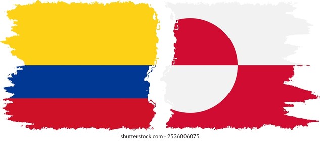 Greenland and Colombia grunge flags connection, vector