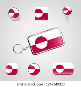 Greenland Country Flag on Keychain and map pin different style