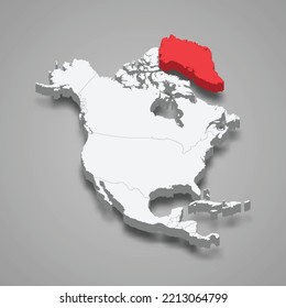 Greenland country location within North America. 3d isometric map