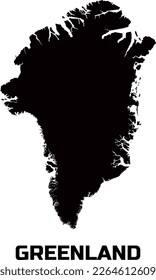 Greenland country  map  in  black.  With the  caption of the name  of the country  " GREENLAND ". 