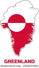 Greenland country  map  in colors of GREENLAND country  flag.  With the  caption of the  name of the country "GREENLAND".