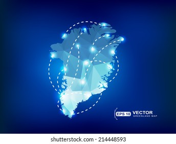 Greenland country map polygonal with spot lights places