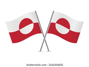 Greenland crossed flags. Greenlandic flags on white background. Vector icon set. Vector illustration. 