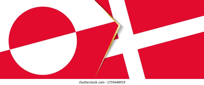 Greenland and Denmark flags, two vector flags symbol of relationship or confrontation.