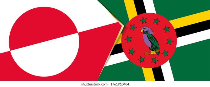 Greenland and Dominica flags, two vector flags symbol of relationship or confrontation.