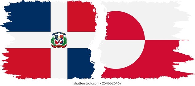 Greenland and Dominican Republic grunge flags connection, vector