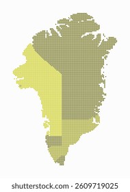 Greenland dotted map. Digital style map of the country on a white background. Greenland shape with circle dots. Colored dots style. Small-sized circles. Plain vector illustration.