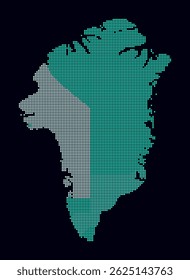 Mapa pontilhado da Groenlândia. Mapa de estilo digital do país sobre fundo escuro. Forma da Groenlândia com pontos circulares. Estilo de pontos coloridos. Círculos de tamanho pequeno. Ilustração do vetor de tendências.