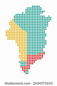 Greenland dotted map. Digital style map of the country on white background. Greenland shape with square dots. Colored dots style. Large size squares. Amazing vector illustration.