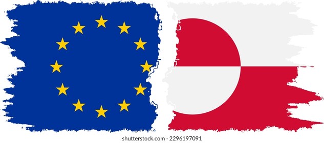 Greenland and European Union grunge flags connection, vector