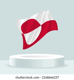 Greenland flag. 3d rendering of the flag displayed on the stand. Waving flag in modern pastel colors. Flag drawing, shading and color on separate layers, neatly in groups for easy editing.