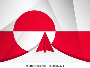 Greenland Flag with Abstract Paper Airplane Design, National Flag in a geometric folded paper style. Vector illustration.