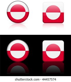 Botones de bandera de Groenlandia sobre fondo blanco y negro Ilustración vectorial original