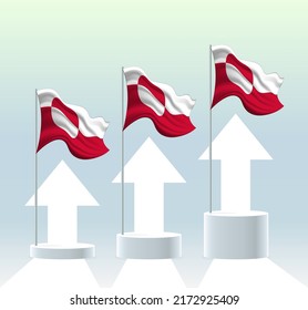 Greenland flag. The country is in an uptrend. Waving flagpole in modern pastel colors. Flag drawing, shading for easy editing. Banner template design.