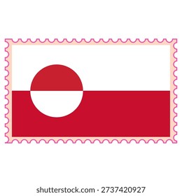 Greenland flag design on postage stamp with pink border