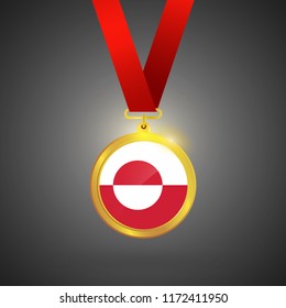 Greenland Flag in gold Medal, Golden Badge, Sport Game Golden Challenge Award. Vector Illustration.