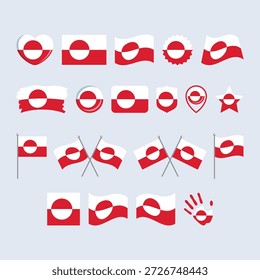 Greenland flag icon set vector isolated on a gray background. Greenland Flag graphic design element. Flag of Greenland symbols collection. Set of Greenland flag icons in flat style