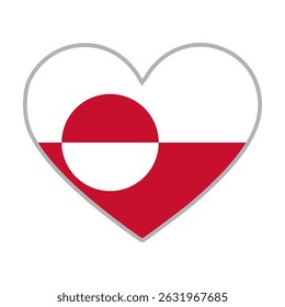 Bandeira da Gronelândia. Bandeira do amor da Groenlândia. Bandeira da Gronelândia em forma de coração. Símbolo de amor. Ilustração vetorial