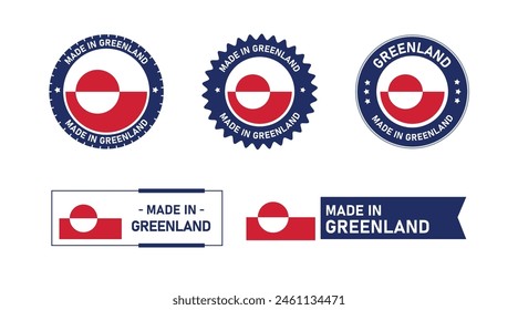 Greenland flag, Made in Greenland. Tag, Seal, Stamp, Flag, Icon vector