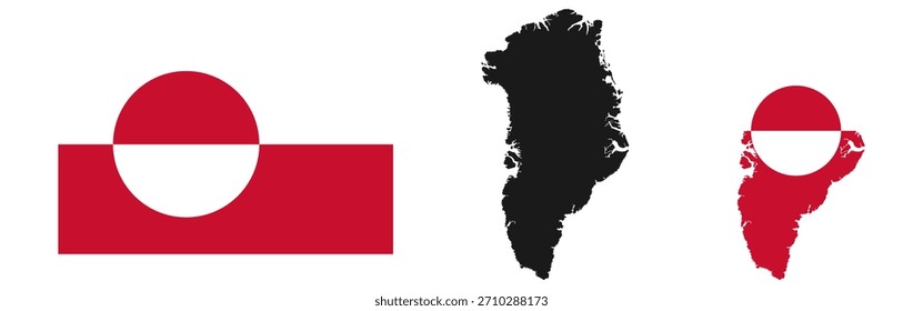 Bandera de Groenlandia y Ilustración vectorial del mapa