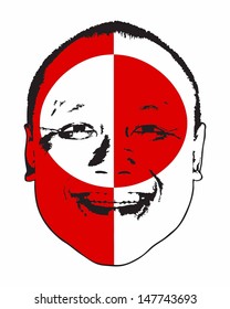 A Greenland flag on a face, isolated against white. 