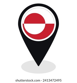 Bandera de Groenlandia en el mapa con un icono de punto de referencia aislado. Bandera de Groenlandia