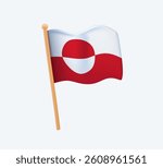 Greenland flag on a pole on white background. Flag of Greenland. Rectangle Greenlander flag illustration. Country flag is a symbol of freedom, patriotism and independence