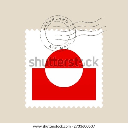 Greenland Flag Postage Stamp Displayed with Grunge Air Mail Postmark, Symbolizing Travel and National Identity..