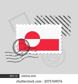 Sello postal de la bandera de Groenlandia. Ilustración vectorial aislada en el fondo de la estampilla postiza gris y especificar es eps10 vector.
