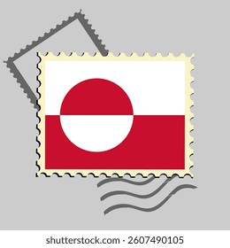 Greenland flag postage stamp. Isolated vector illustration on grey post stamp background