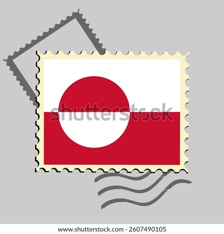 Greenland flag postage stamp. Isolated vector illustration on grey post stamp background
