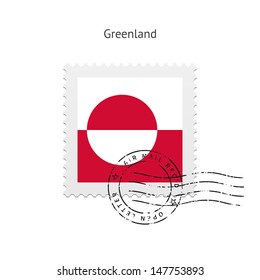 Greenland Flag Postage Stamp on white background. Vector illustration.