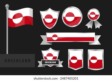 Greenland flag set. Collection of Greenland national emblems. Flat design of flags collection