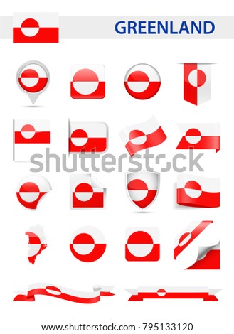 Greenland Flag Set - Vector Illustration