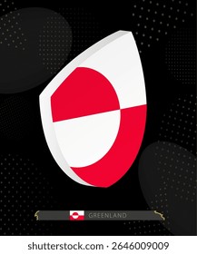 Greenland Flag Shield icon in 3D on Dark Modern Abstract Rugby Background. Perfect for sports events, heritage themes, national celebrations, and patriotic designs.
