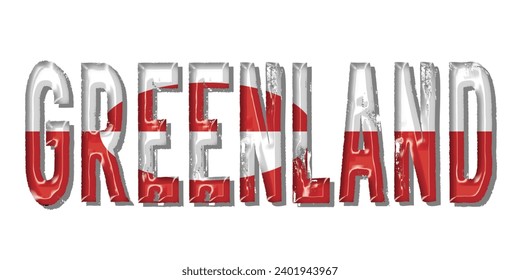 Schriftart der grönländischen Flagge, bunter Hintergrund der 3D-Flagge Grönlands, grönländische Flagge, Vektorgrafik