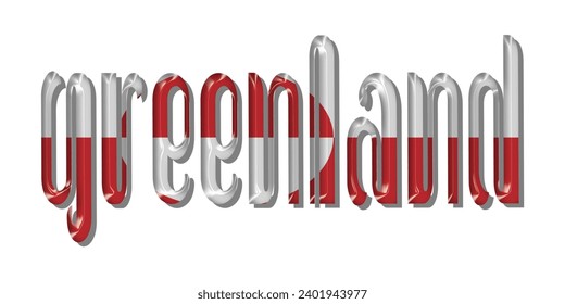 Letra de texto de la bandera de Groenlandia, fondo colorido de la bandera de Groenlandia 3D, ilustración vectorial de la bandera de Groenlandia