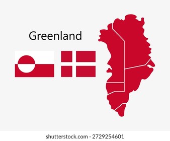 Bandeiras da Gronelândia e Ícone de Mapa com Bandeira Dinamarquesa.