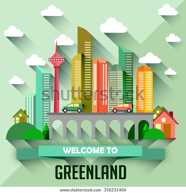 Greenland - Flat\
design city vector\
illustration