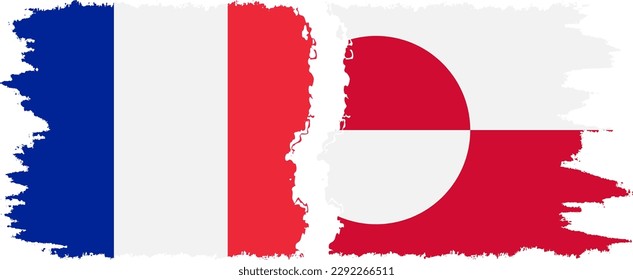 Greenland and France grunge flags connection, vector