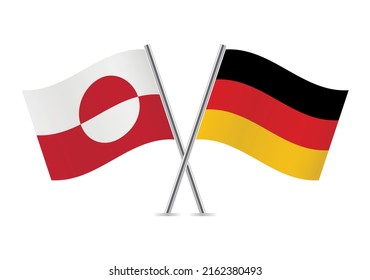 Greenland and Germany crossed flags. Greenlandic and German flags on white background. Vector icon set. Vector illustration. 