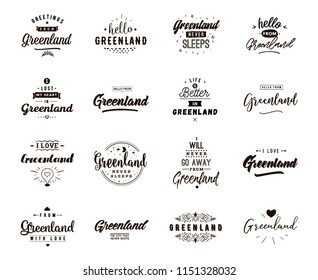 Greenland. Greeting cards, vector design. Isolated logos. Typography set.